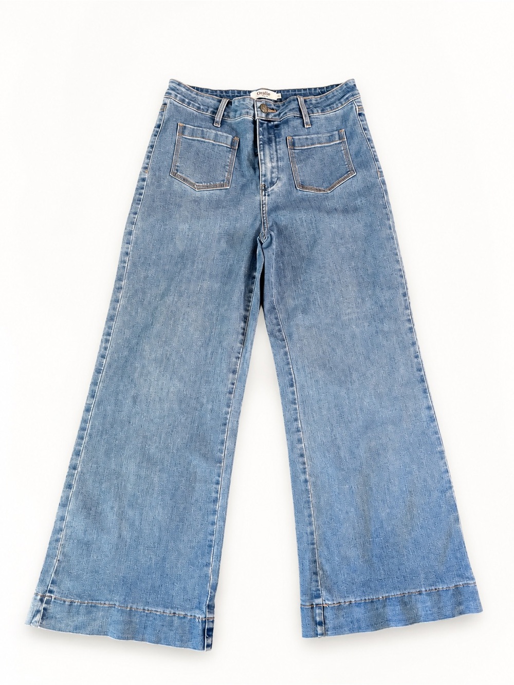 Oraije Paris 70s Retro Wide Leg Flare Jeans Front Pockets Stretch Size FR42 US10